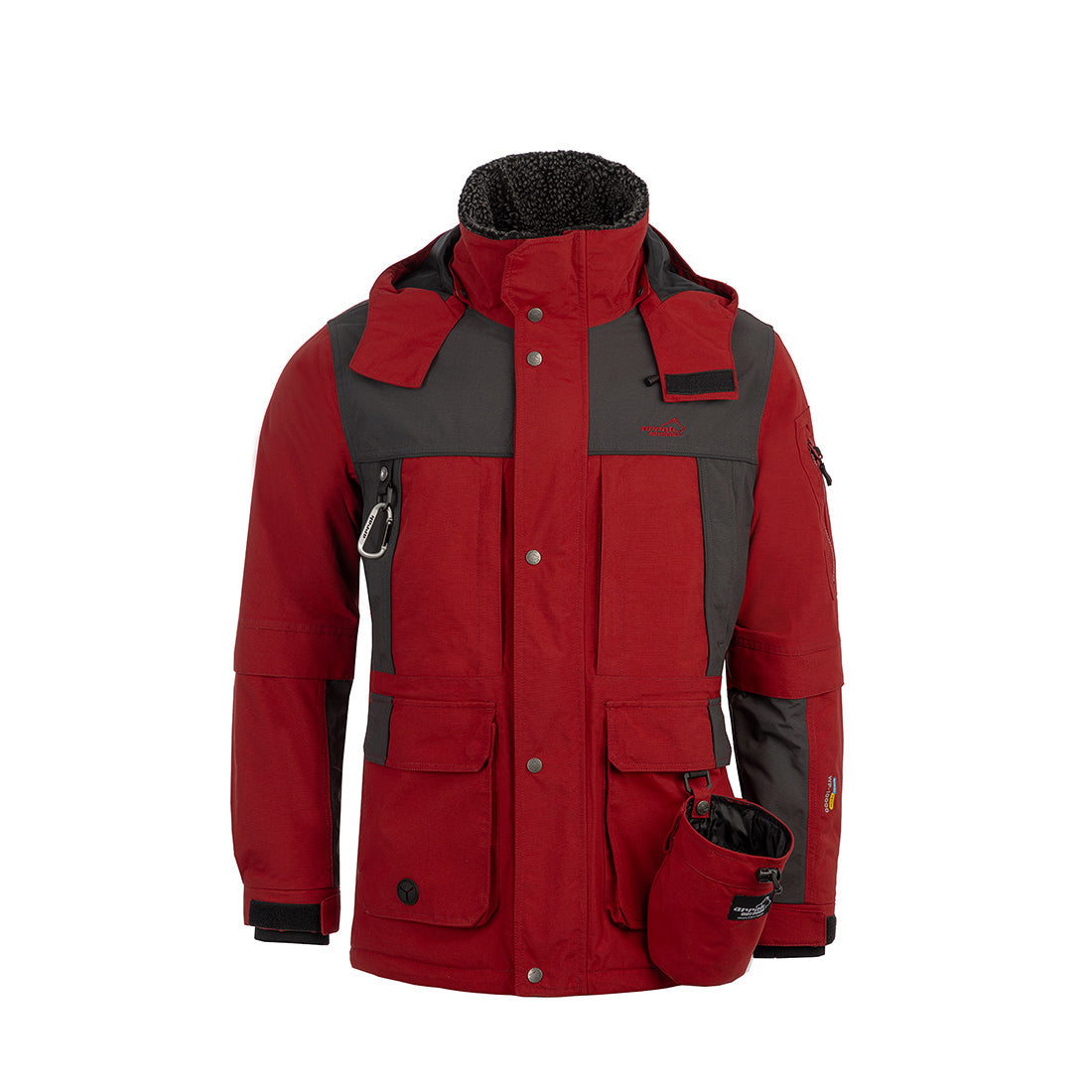 Arrak Men's Original Jacket Red Grey Front with multiple pockets, waterproof for the outdoor dog owner