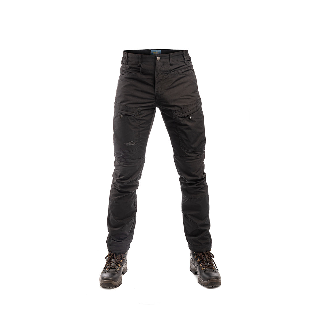 Arrak Men's Active Stretch Trousers Black front durable, stretchy, with multiple pockets, water repellent.