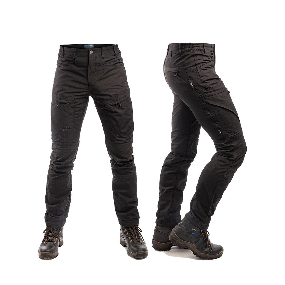 Arrak Men's Active Stretch Trousers Black front side durable, stretchy, with multiple pockets, water repellent.