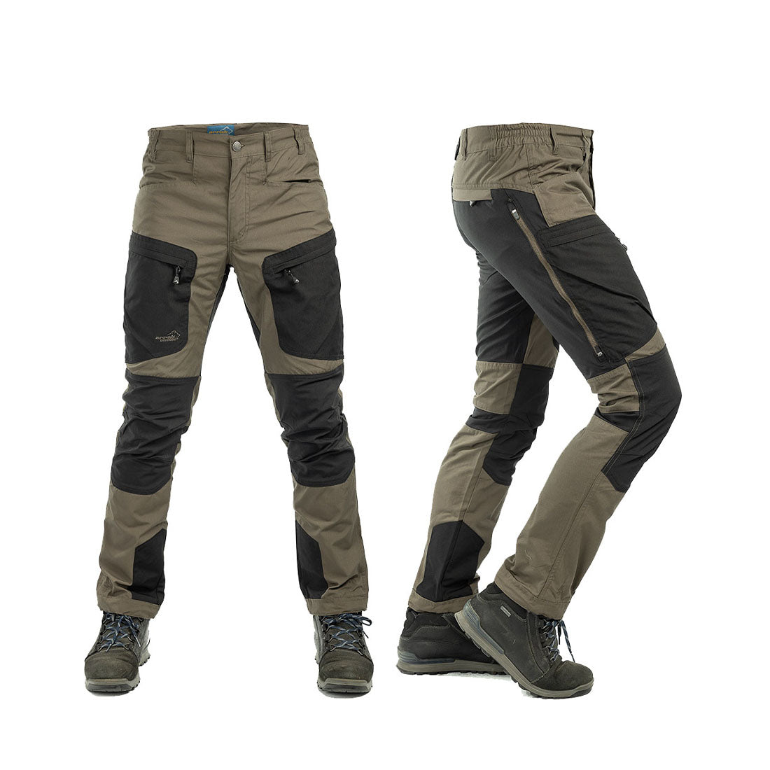 Arrak Men's Active Stretch Trousers Brown front side durable, stretchy, with multiple pockets, water repellent.