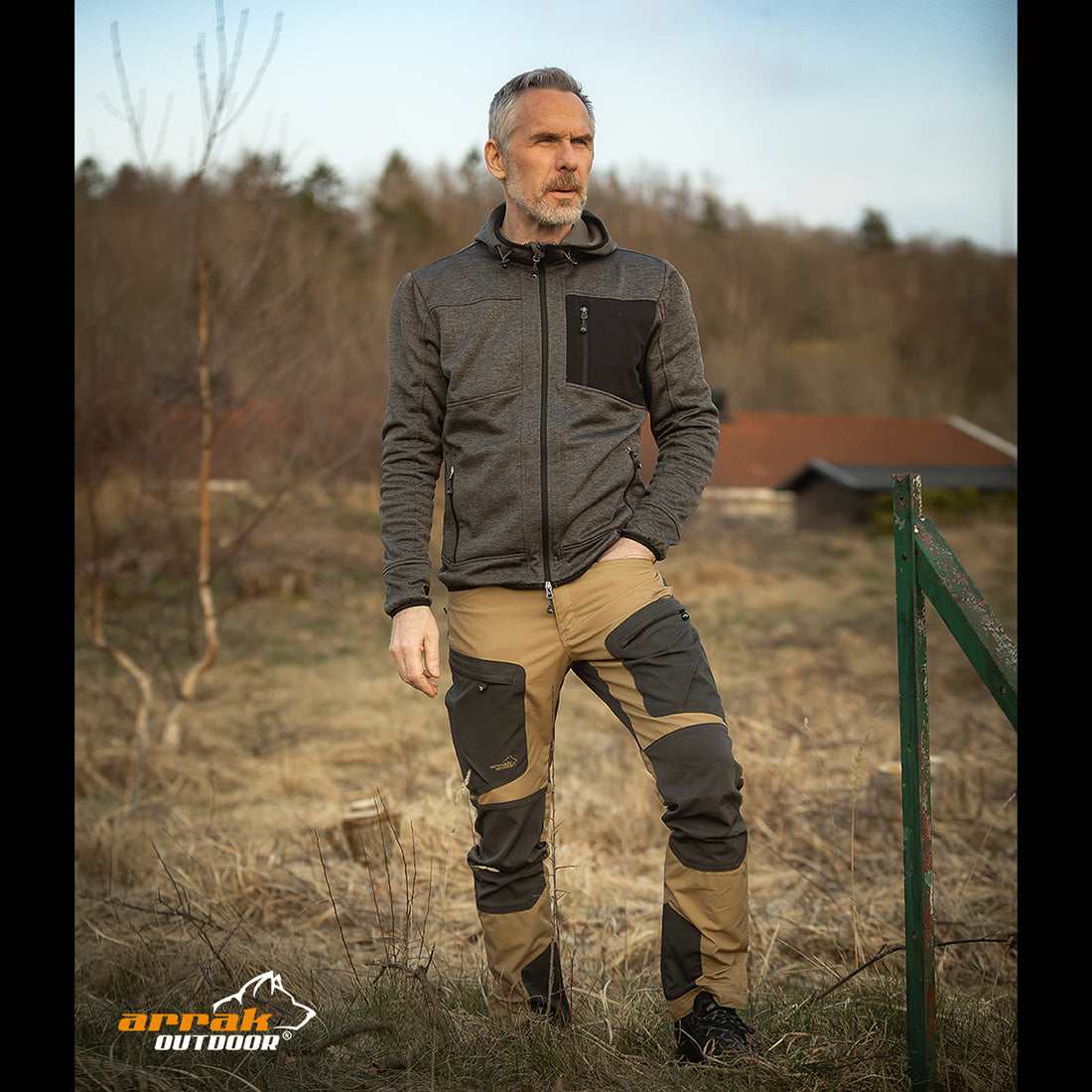 Arrak Men's Active Stretch Trousers Khaki Beige model durable, stretchy, with multiple pockets, water repellent.