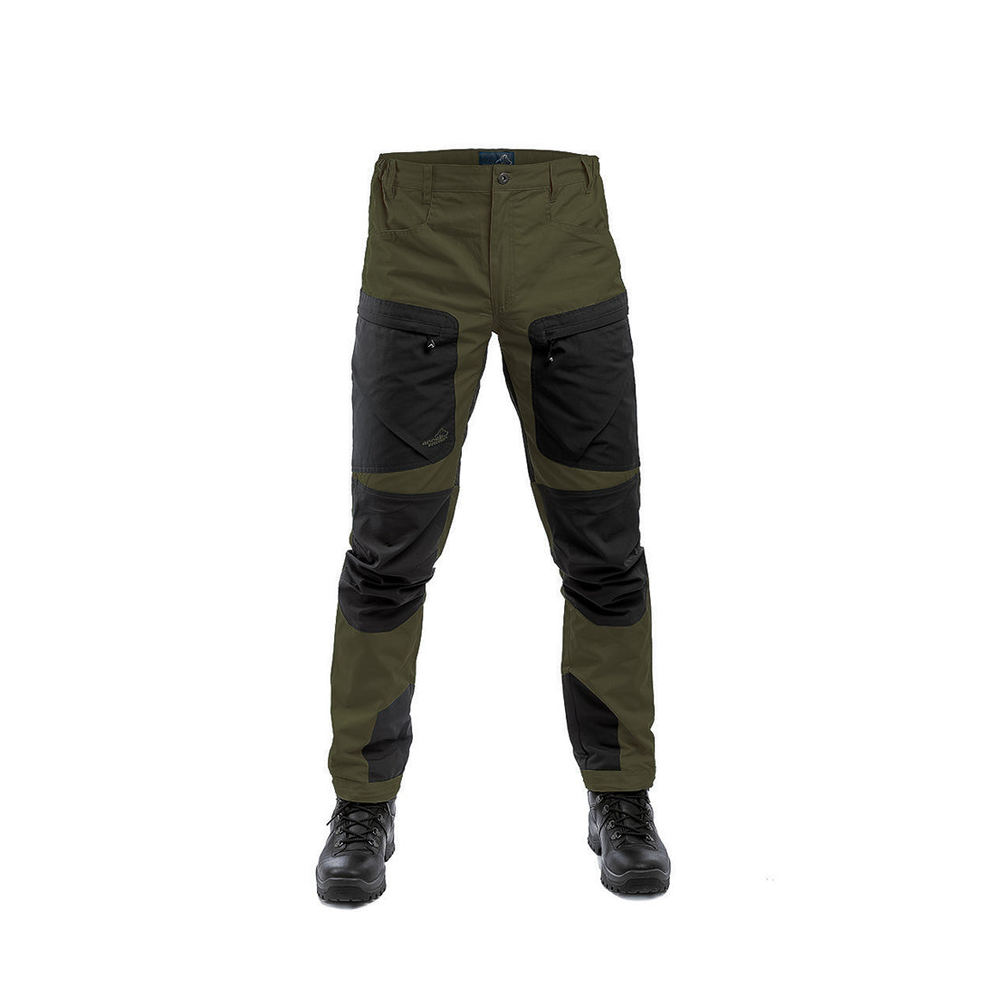 Arrak Men's Active Stretch Trousers Olive front durable, stretchy, with multiple pockets, water repellent.