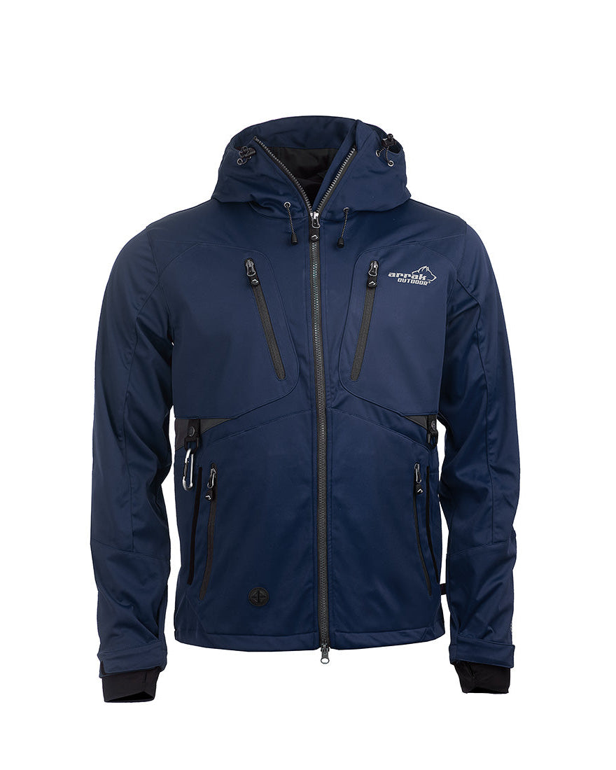 Arrak Men's Akka Softshell Jacket Navy Front with multiple pockets, water repellent for dog walking