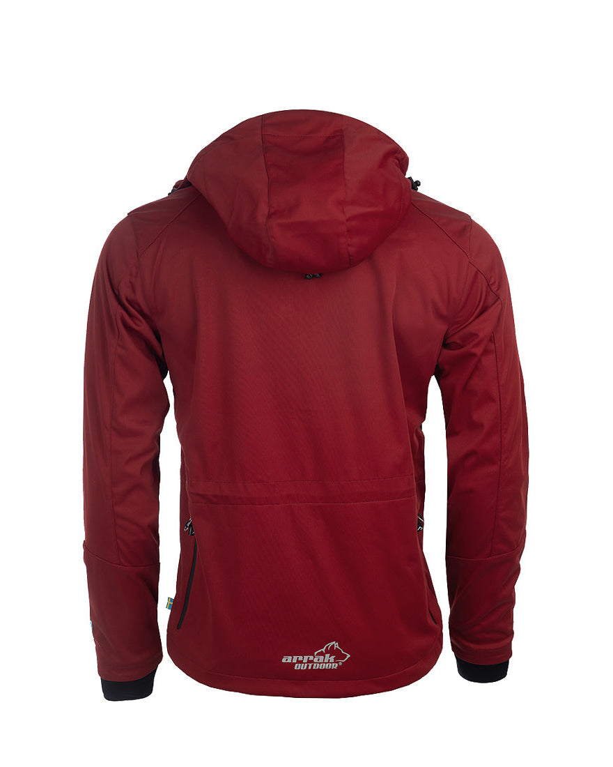 Arrak Men's Akka Softshell Jacket Red Back with multiple pockets, water repellent for dog walking