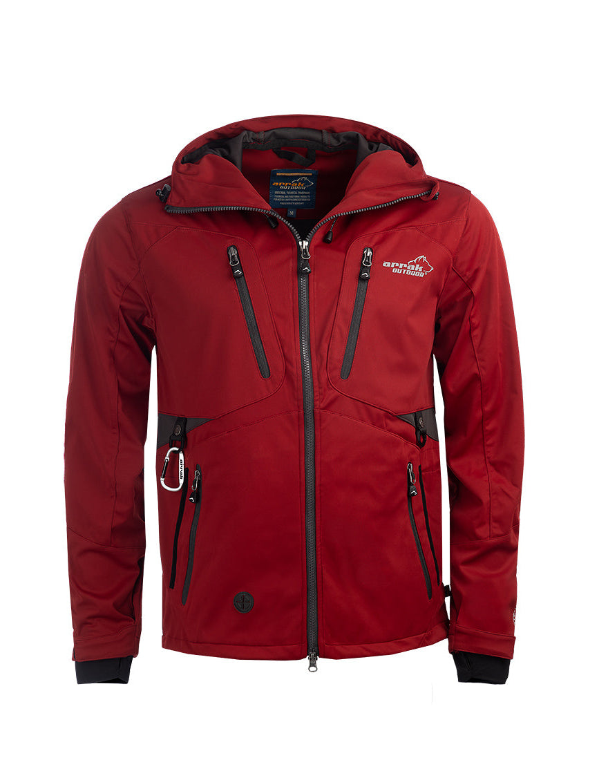 Arrak Men's Akka Softshell Jacket Red Front with multiple pockets, water repellent for dog walking