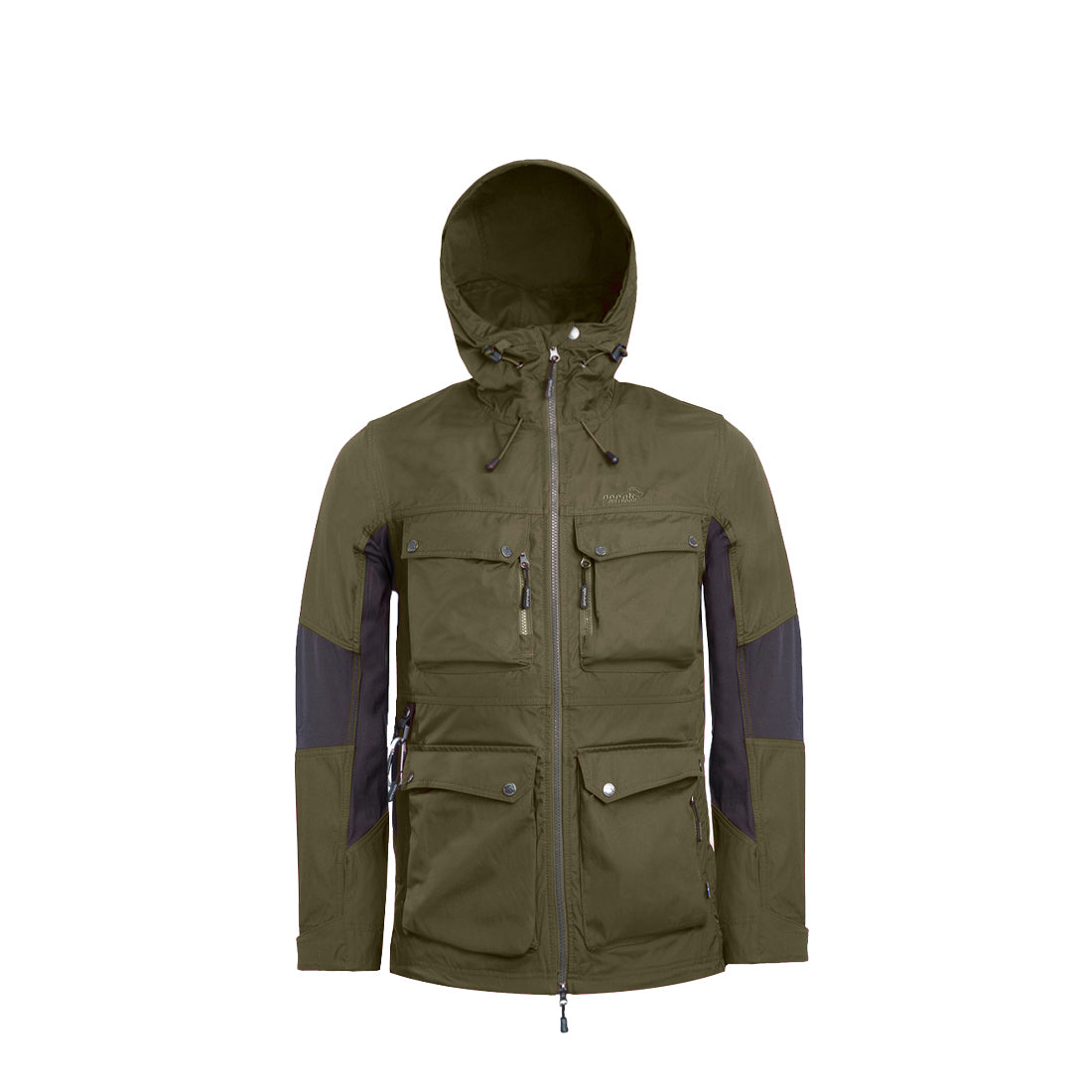 Arrak Men's Hybrid Jacket Olive Front hooded with multiple pockets, windproof, perfect for dog walks
