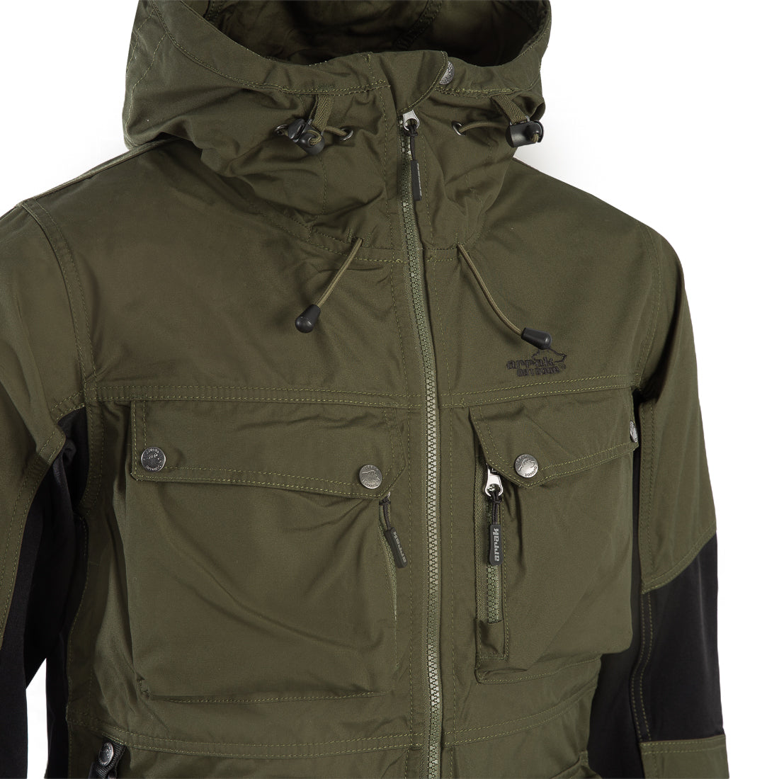 Arrak Men's Hybrid Jacket Olive detail pockets, windproof, perfect for dog walks