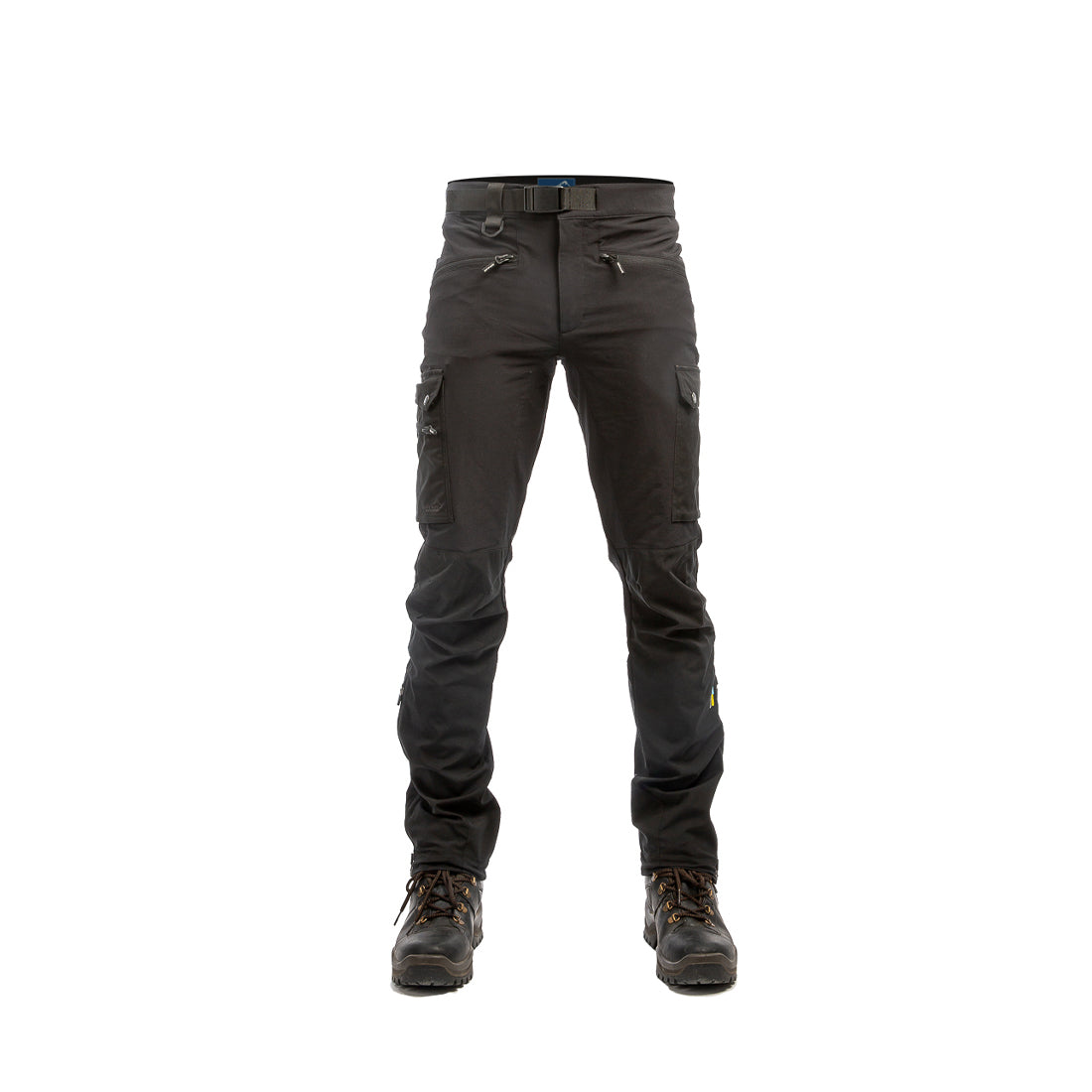 Arrak Men's Motion Flex Trousers Black front waterproof, stretchy, with multiple pockets, with belt.