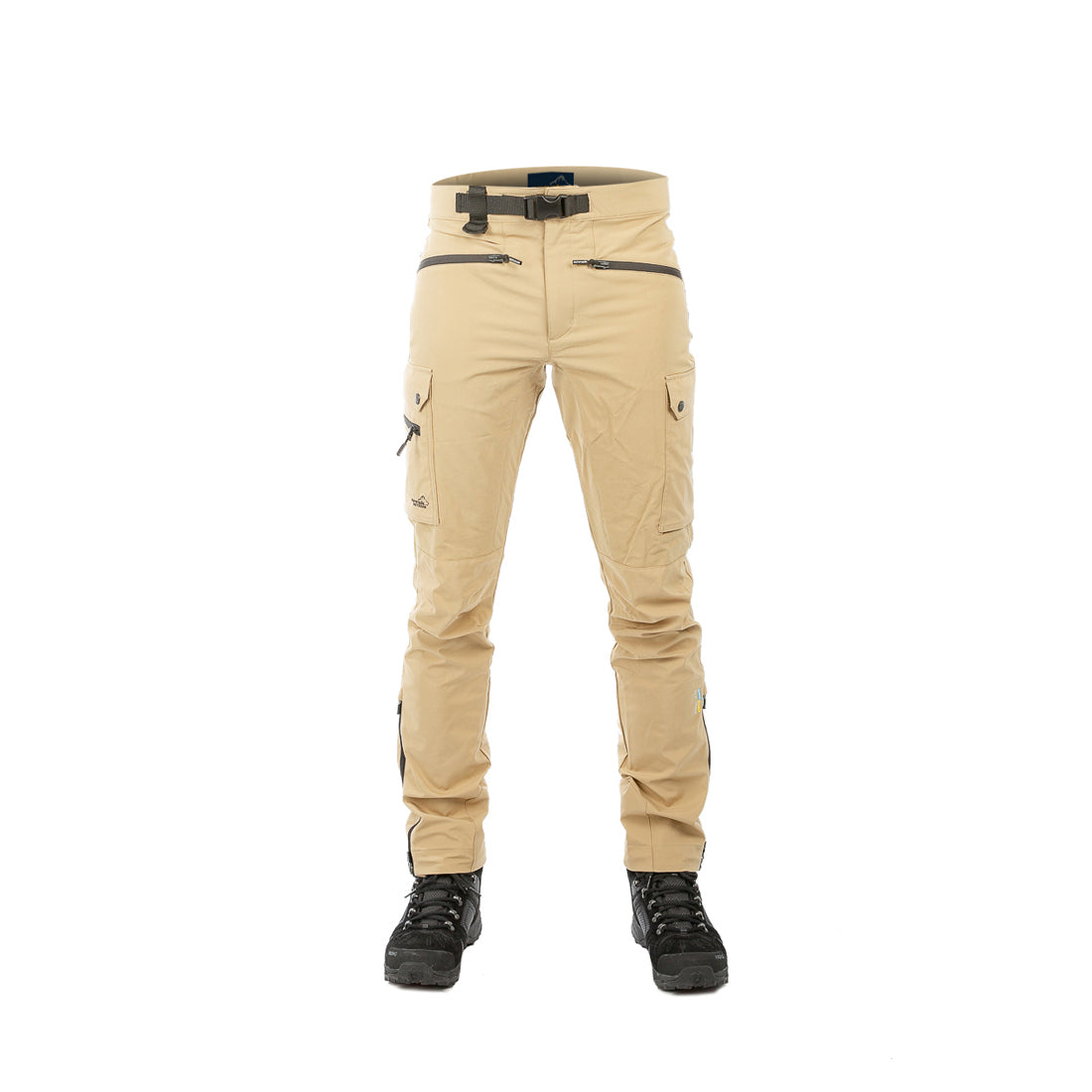 Arrak Men's Motion Flex Trousers Khaki Beige front waterproof, stretchy, with multiple pockets, with belt.