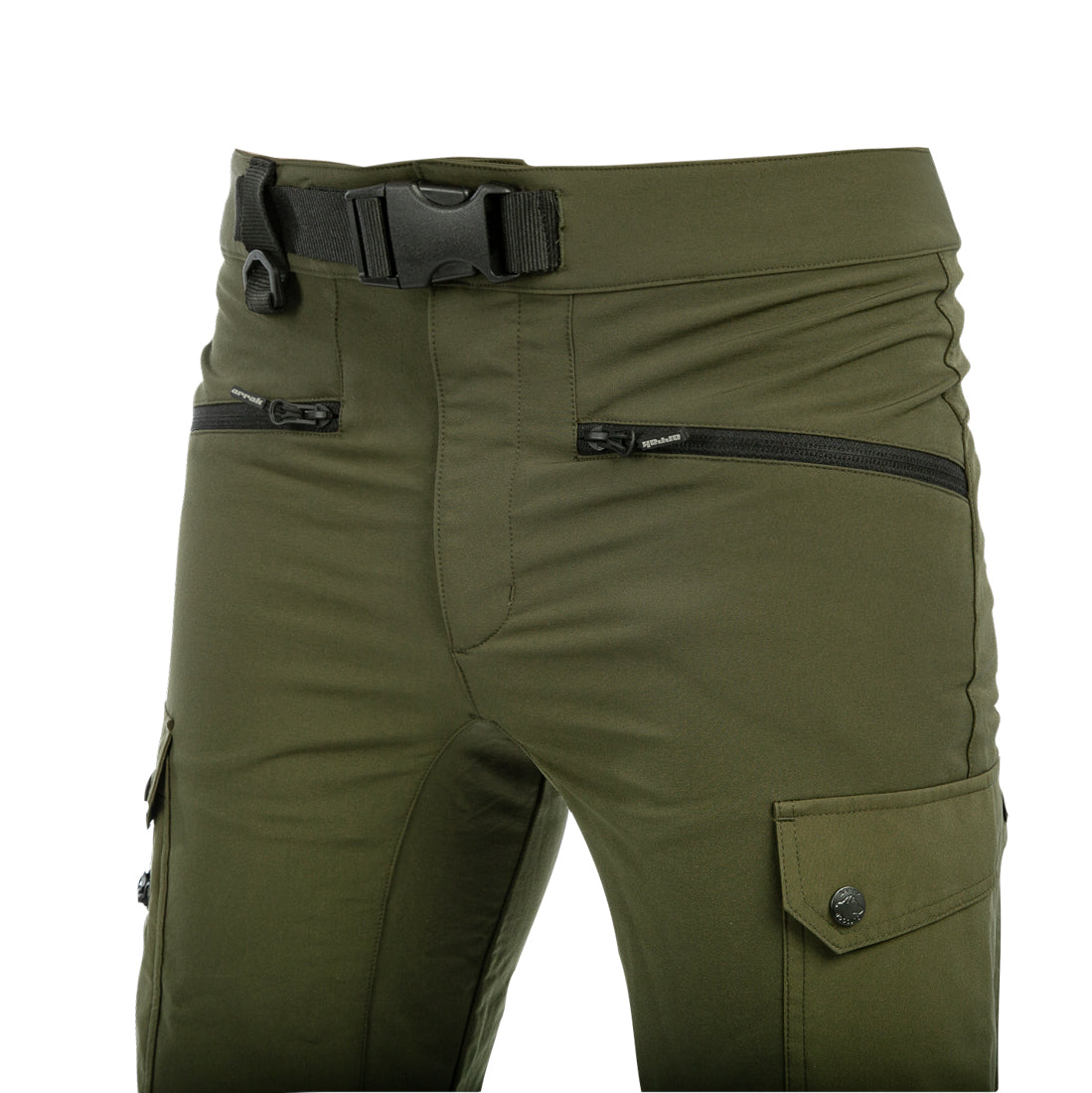 Arrak Men's Motion Flex Trousers Olive belt detail waterproof, stretchy, with multiple pockets, with belt.