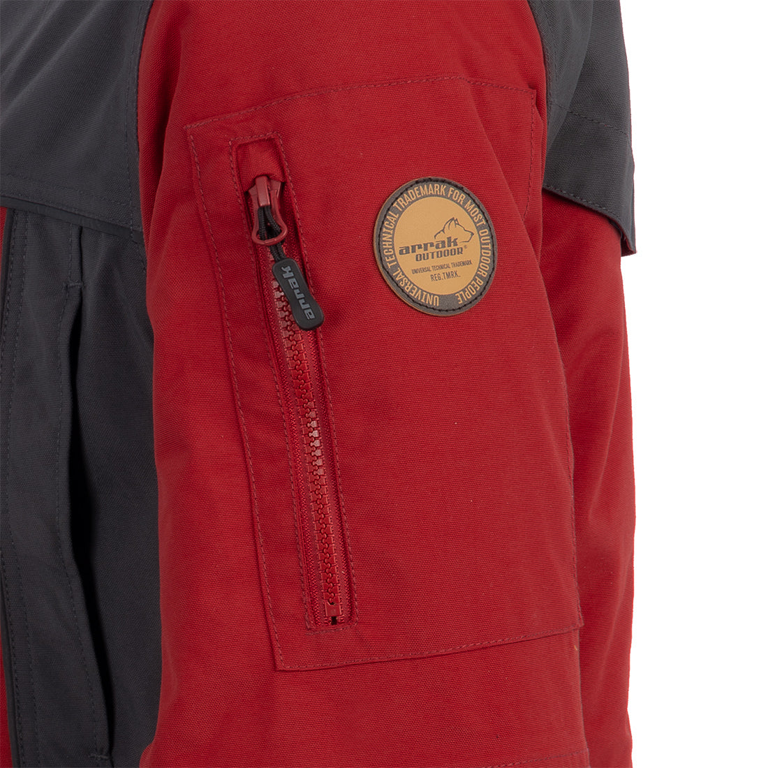 Arrak Men's Original Jacket Red Grey Arm pocket detail, waterproof for the outdoor dog owner