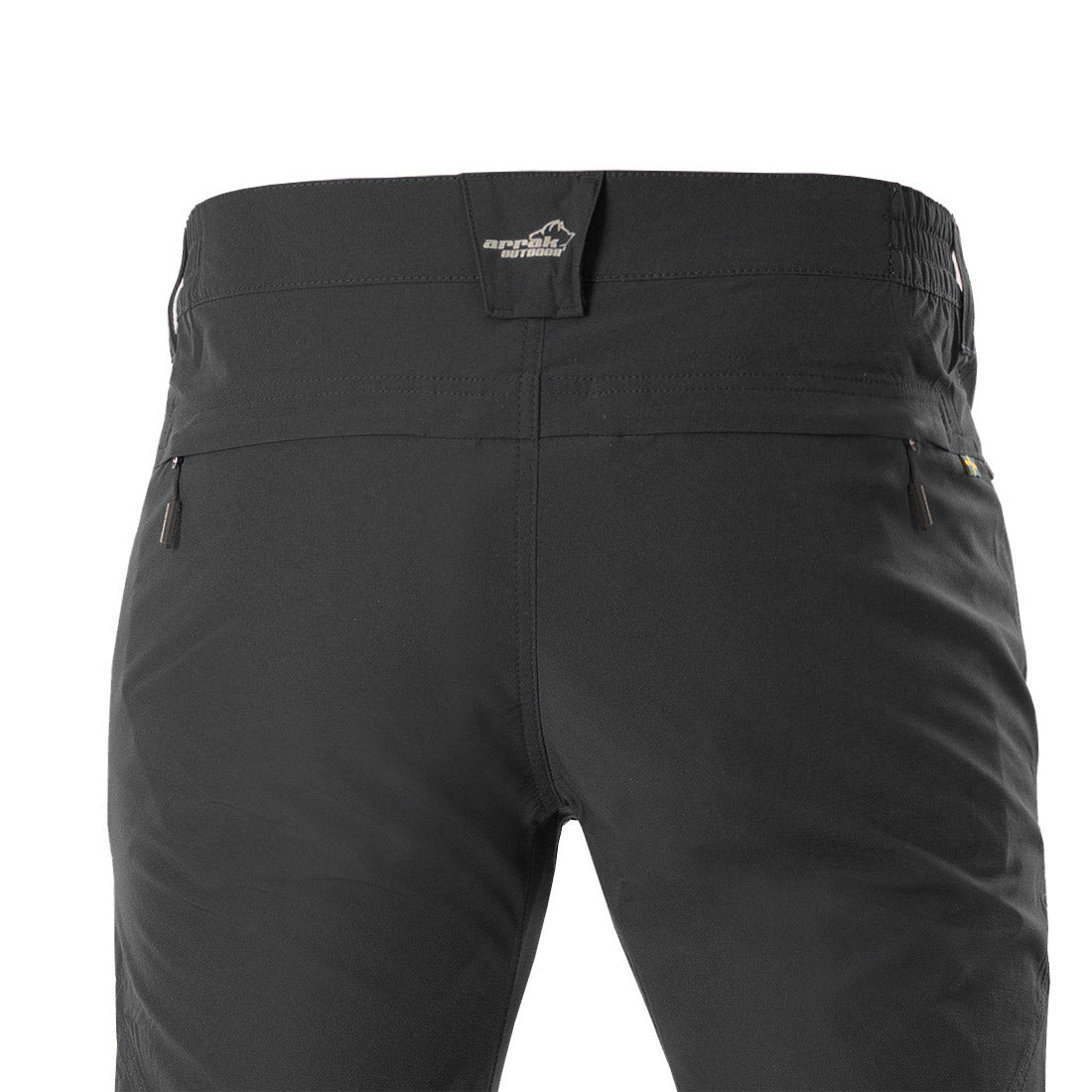 Arrak Men's Quick Dry Trousers Black back pocket waterproof, stretchy, with multiple pockets.
