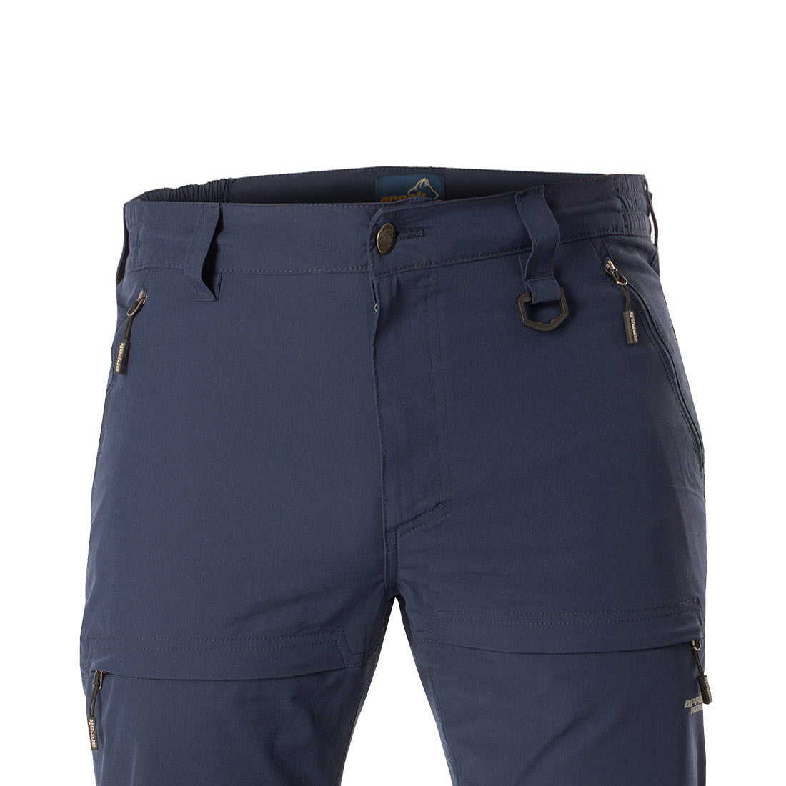 Arrak Men's Quick Dry Trousers Navy close up waterproof, stretchy, with multiple pockets.