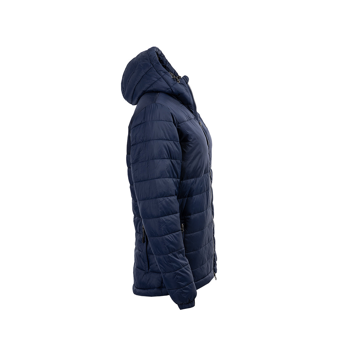 Arrak Women's Warmy Jacket Navy side with multiple pockets, windproof, thermal, lightweight, perfect to keep you warm on dog walks