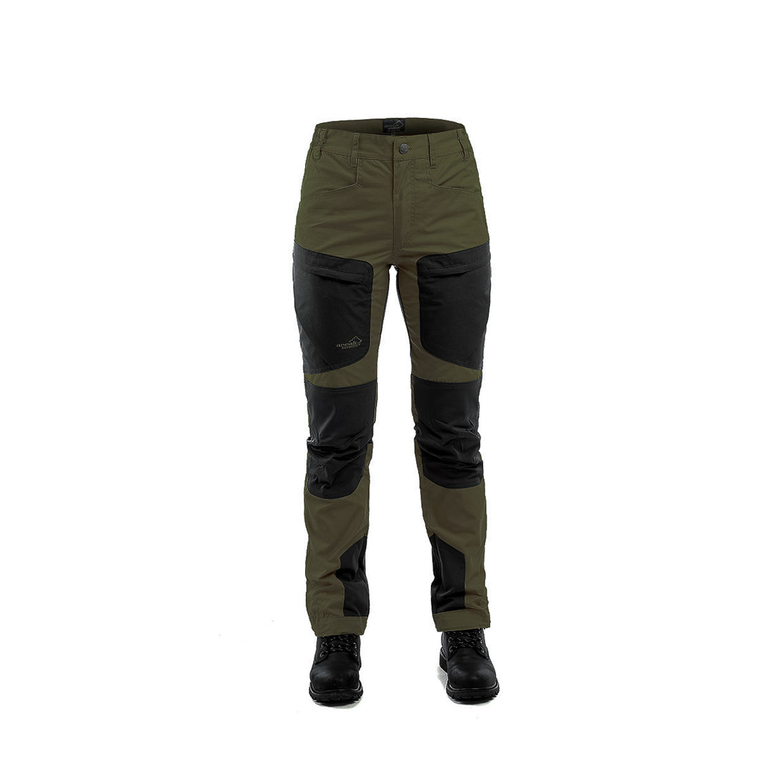 Arrak Women's Active Stretch Trousers Olive front durable, stretchy, with multiple pockets, water repellent.