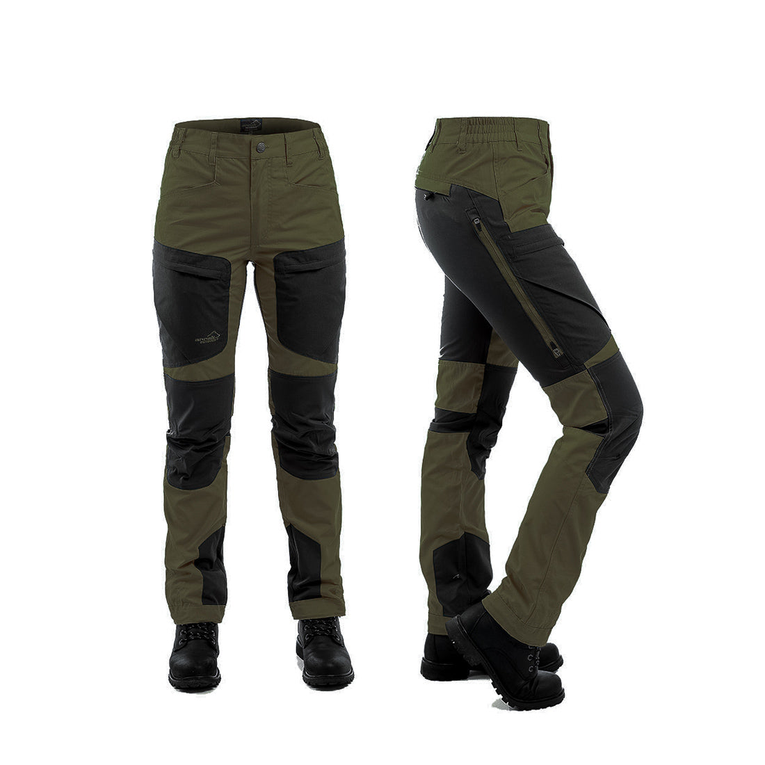 Arrak Women's Active Stretch Trousers Olive front side durable, stretchy, with multiple pockets, water repellent.