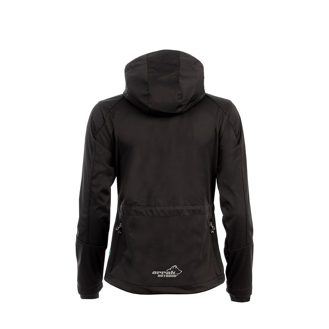 Arrak Women's Akka Softshell Jacket Black Back with multiple pockets, water repellent for dog walking