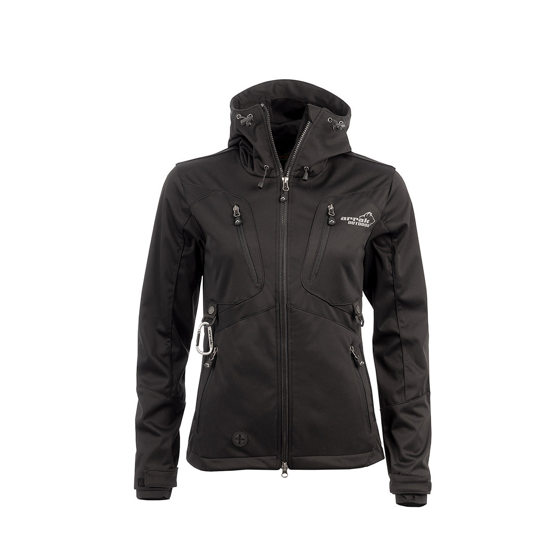 Arrak Women's Akka Softshell Jacket Black Front with multiple pockets, water repellent for dog walking