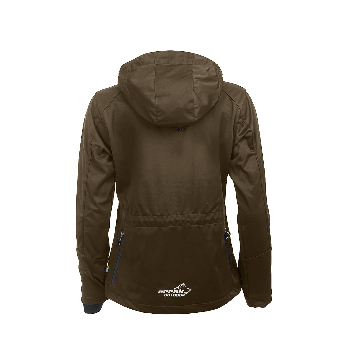 Arrak Women's Akka Softshell Jacket Brown Back with multiple pockets, water repellent for dog walking