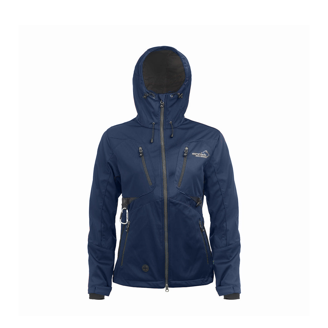 Arrak Women's Akka Softshell Jacket Navy Front with Hood with multiple pockets, water repellent for dog walking