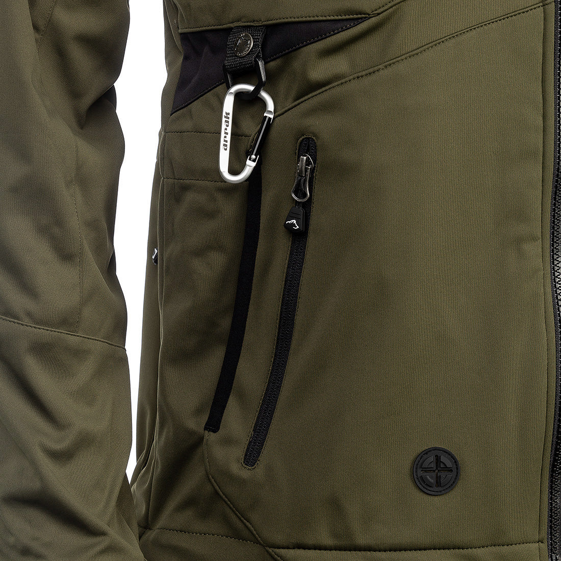 Arrak Women's Akka Softshell Jacket Olive Detail with multiple pockets, water repellent for dog walking