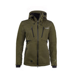 Arrak Women's Akka Softshell Jacket Olive Front with multiple pockets, water repellent for dog walking