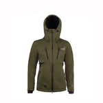 Arrak Women's Akka Softshell Jacket Olive Front with Hood with multiple pockets, water repellent for dog walking