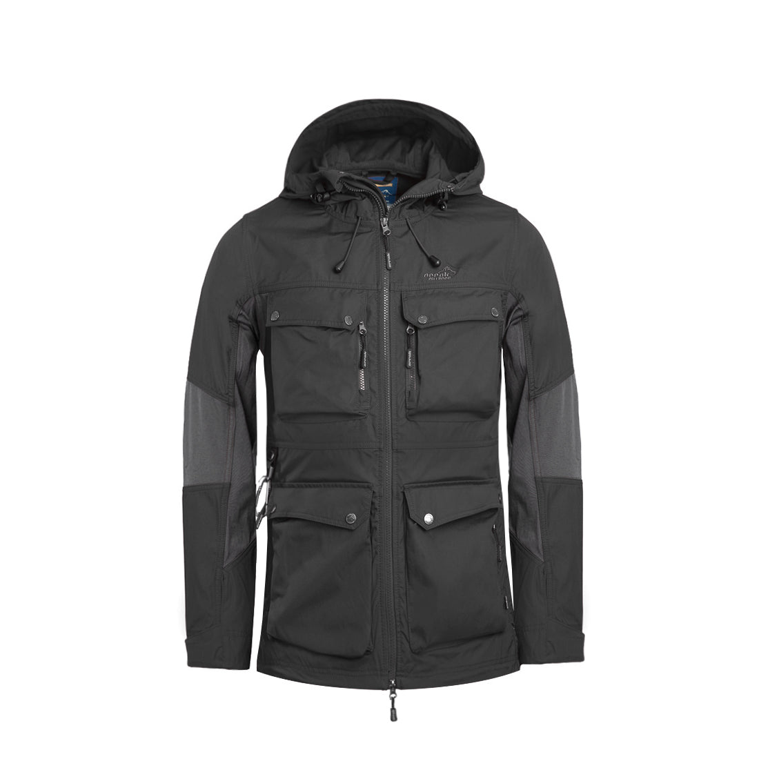 Arrak Women's Hybrid Jacket Black Front with multiple pockets, windproof, perfect for dog walks