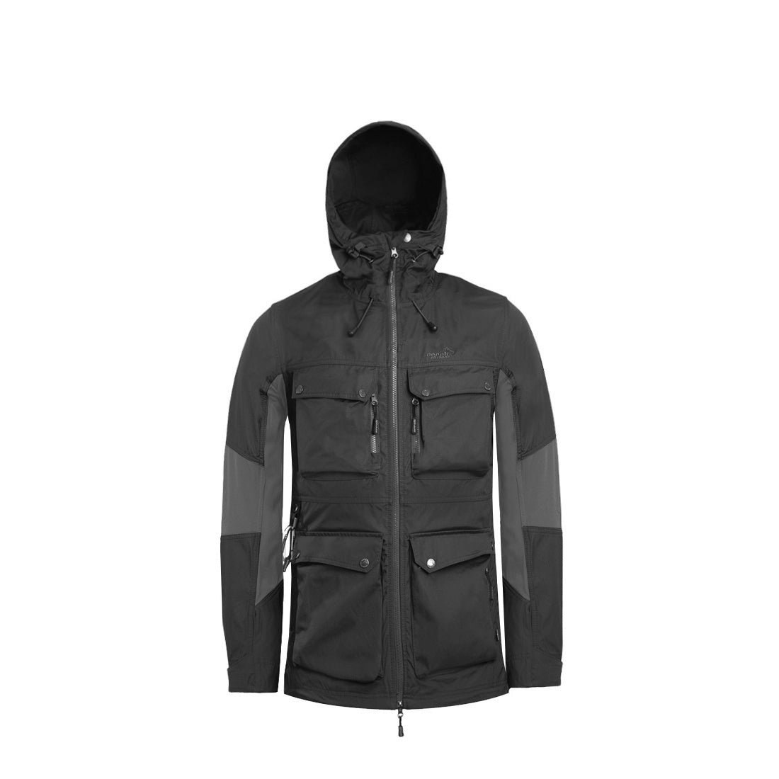 Arrak Women's Hybrid Jacket Black Front hooded with multiple pockets, windproof, perfect for dog walks
