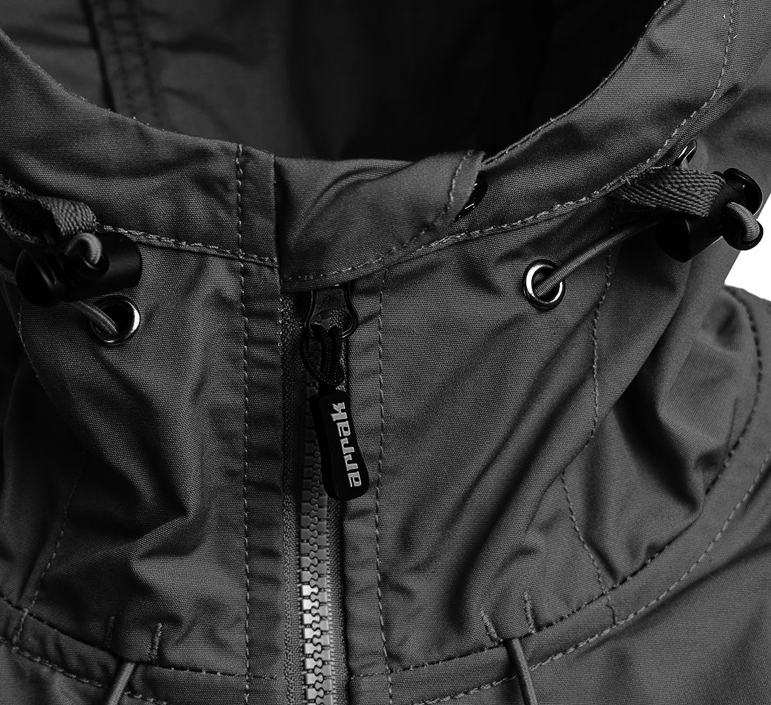 Arrak Women's Hybrid Jacket Black hood, multiple pockets, windproof, perfect for dog walks