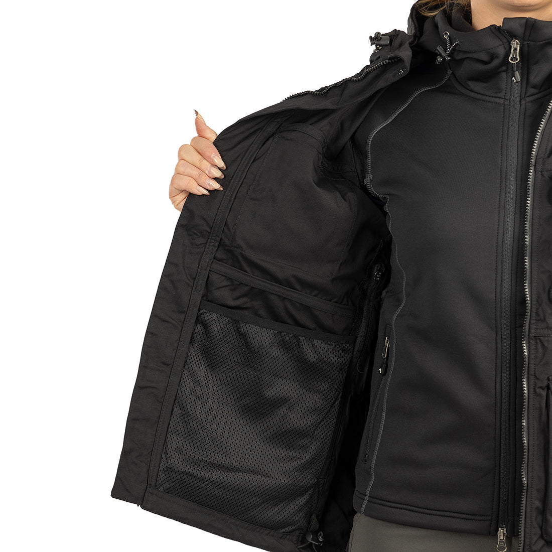 Arrak Women's Hybrid Jacket Black inside pockets, windproof, perfect for dog walks