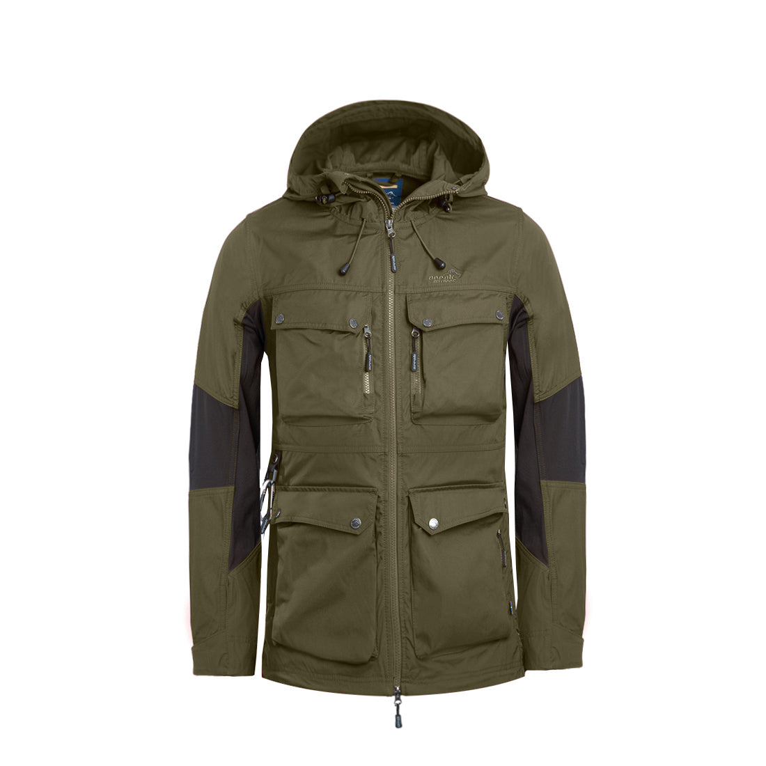 Arrak Women's Hybrid Jacket Olive Front with multiple pockets, windproof, perfect for dog walks
