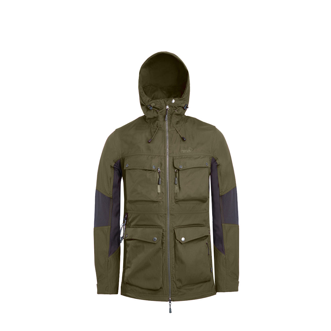 Arrak Women's Hybrid Jacket Olive Front hooded with multiple pockets, windproof, perfect for dog walks