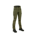 Arrak Women's Motion Flex Trousers Olive front waterproof, stretchy, with multiple pockets, with belt.