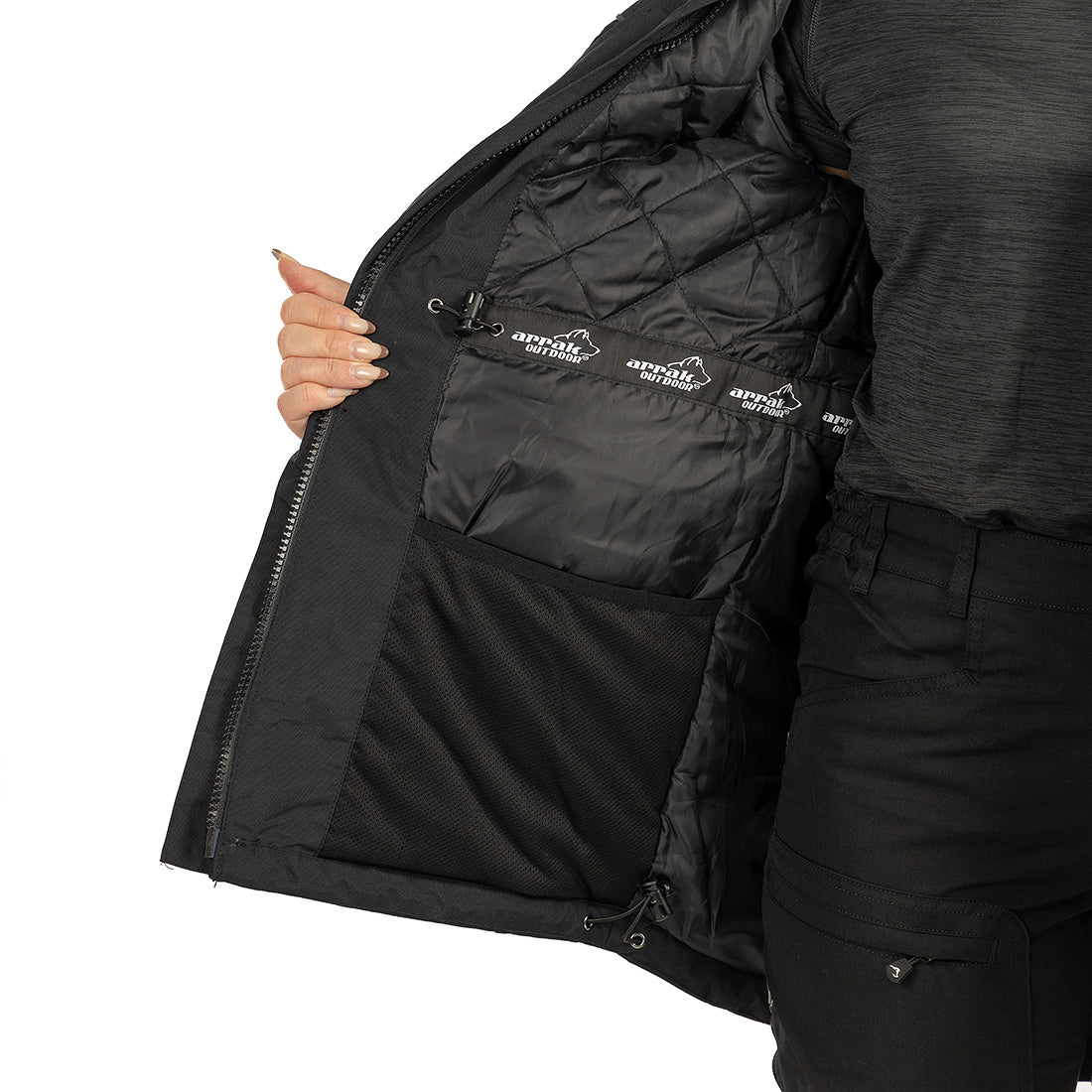 Arrak Women's Original Jacket Black pocket detail, waterproof for the outdoor dog owner