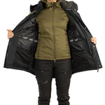 Arrak Women's Original Jacket Olive Front model with multiple pockets and warm lining