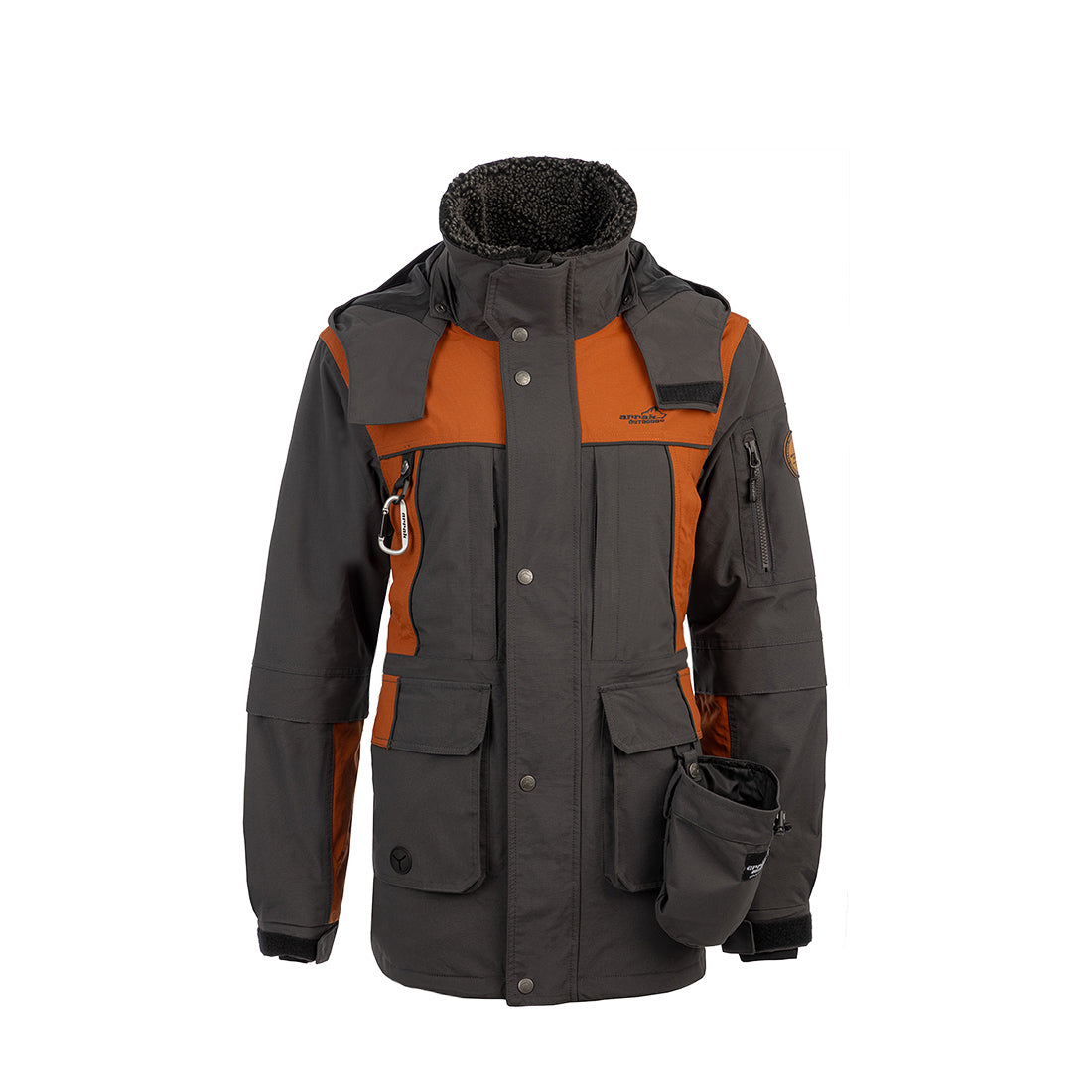 Arrak Women's Original Jacket Orange Gray Front with multiple pockets, waterproof for the outdoor dog owner