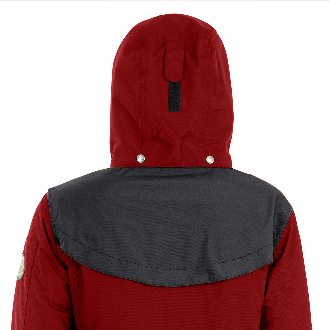 Arrak Women's Original Jacket Red Grey Hooded pocket detail, waterproof for the outdoor dog owner