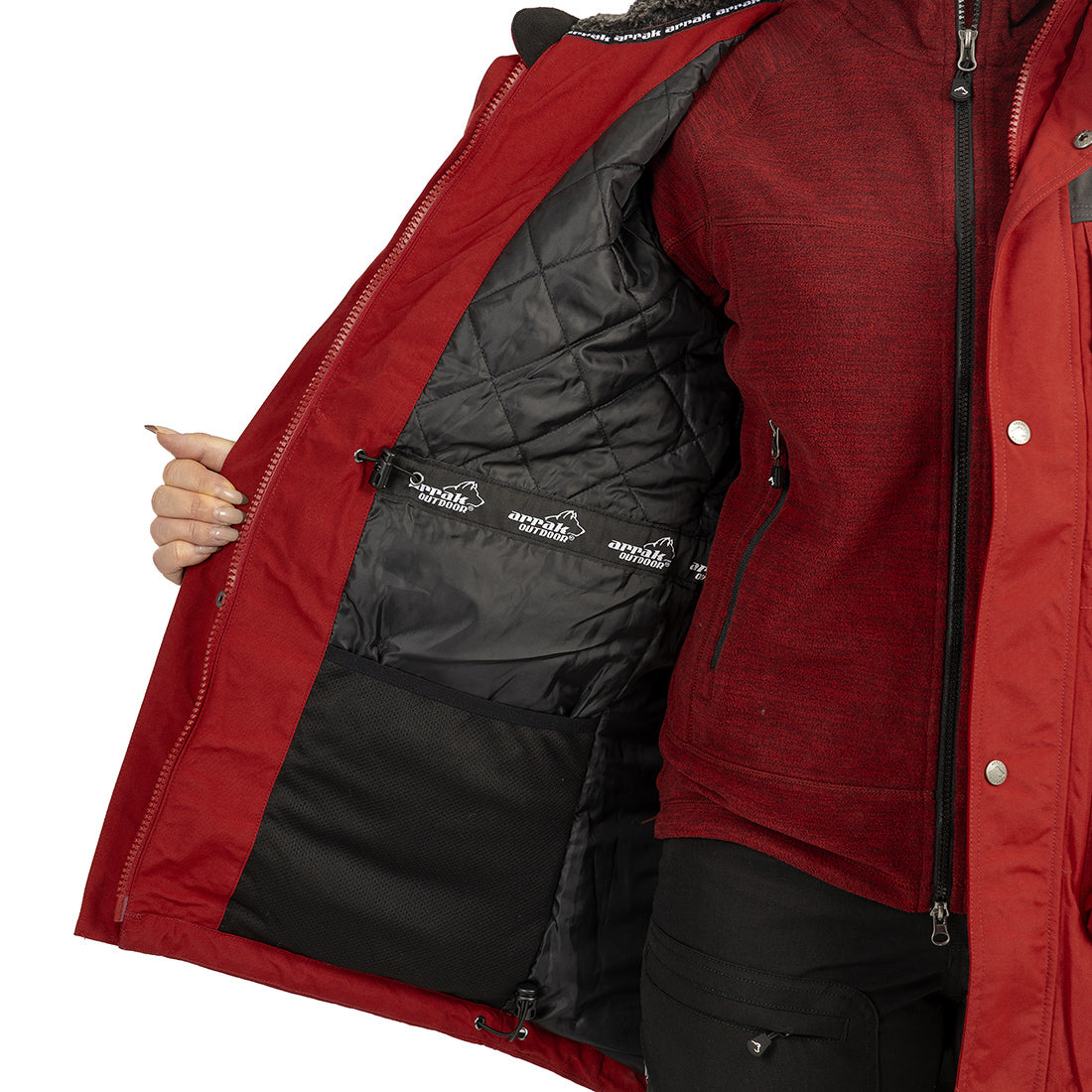 Arrak Women's Original Jacket Red Grey inner pocket, waterproof for the outdoor dog owner