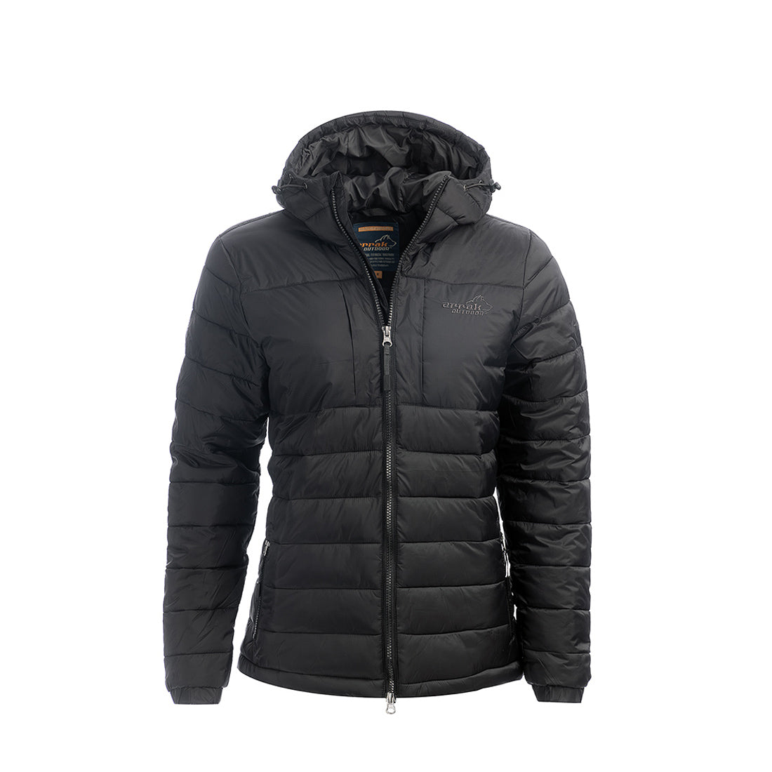 Arrak Women's Warmy Jacket Black Front with multiple pockets, windproof, thermal, lightweight, perfect to keep you warm on dog walks