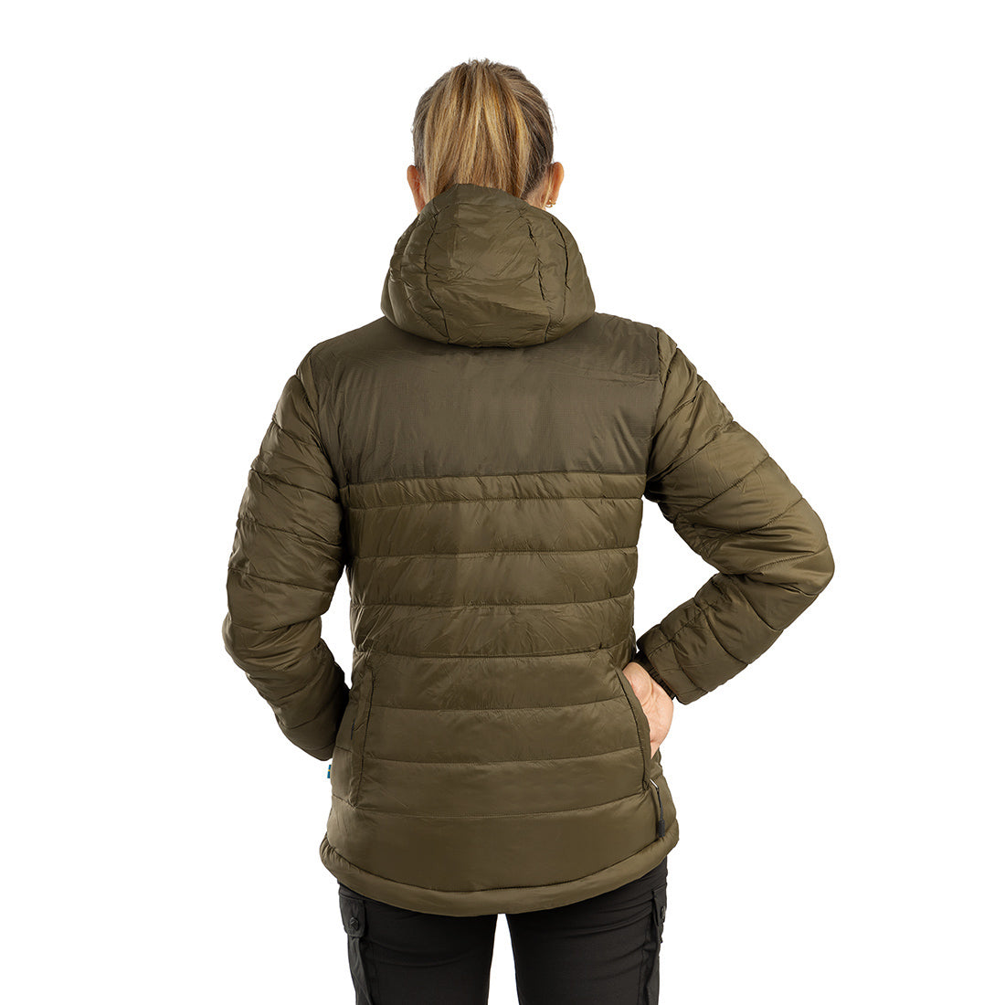 Arrak Women's Warmy Jacket Olive back pocket model with multiple pockets, windproof, thermal, lightweight, perfect to keep you warm on dog walks