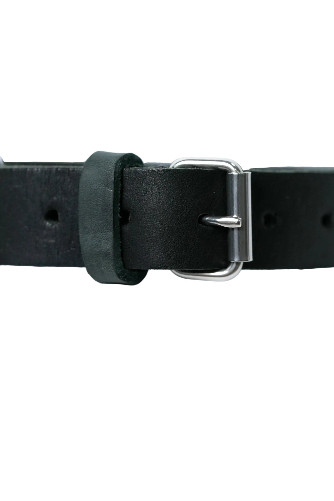 Black leather dog collar stainless steel buckle
