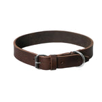 Brown leather dog collar stainless steel
