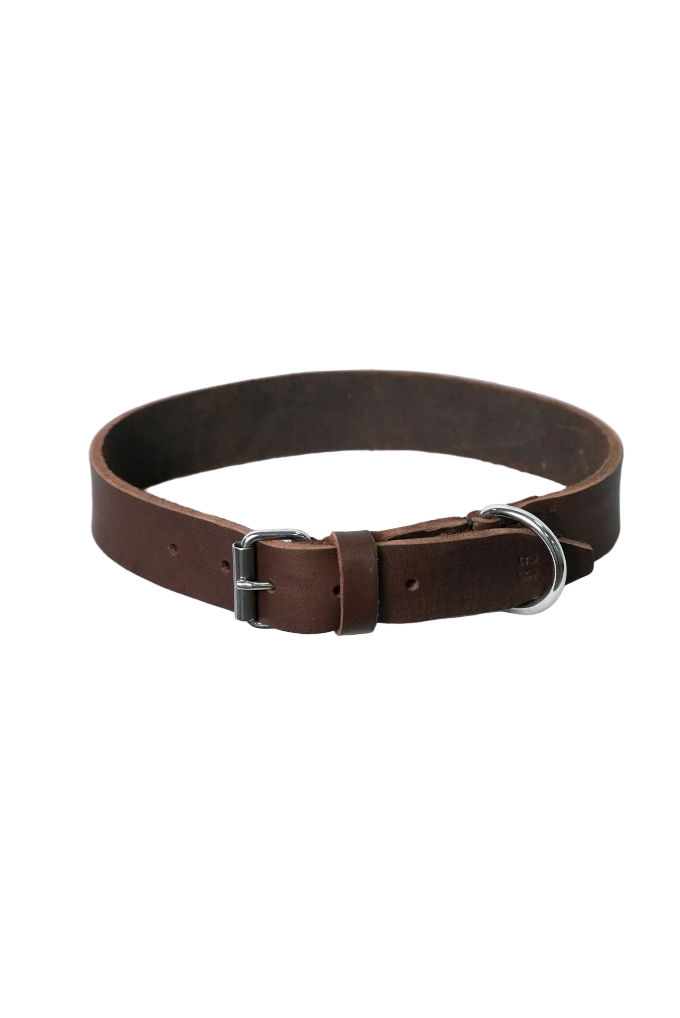 Brown leather dog collar stainless steel