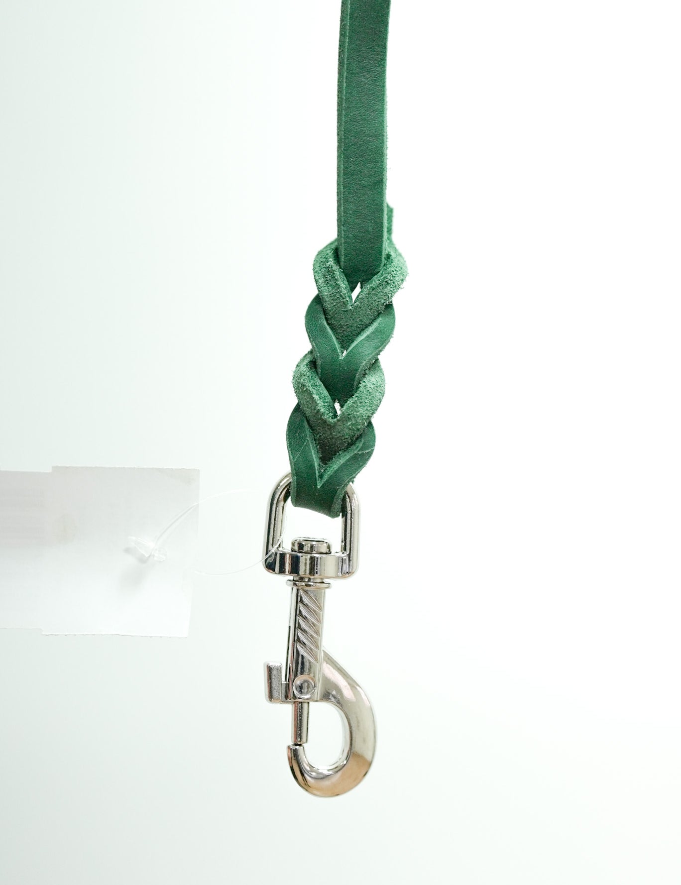 Green Leather Leash with Stainless Steel Clip 16mm