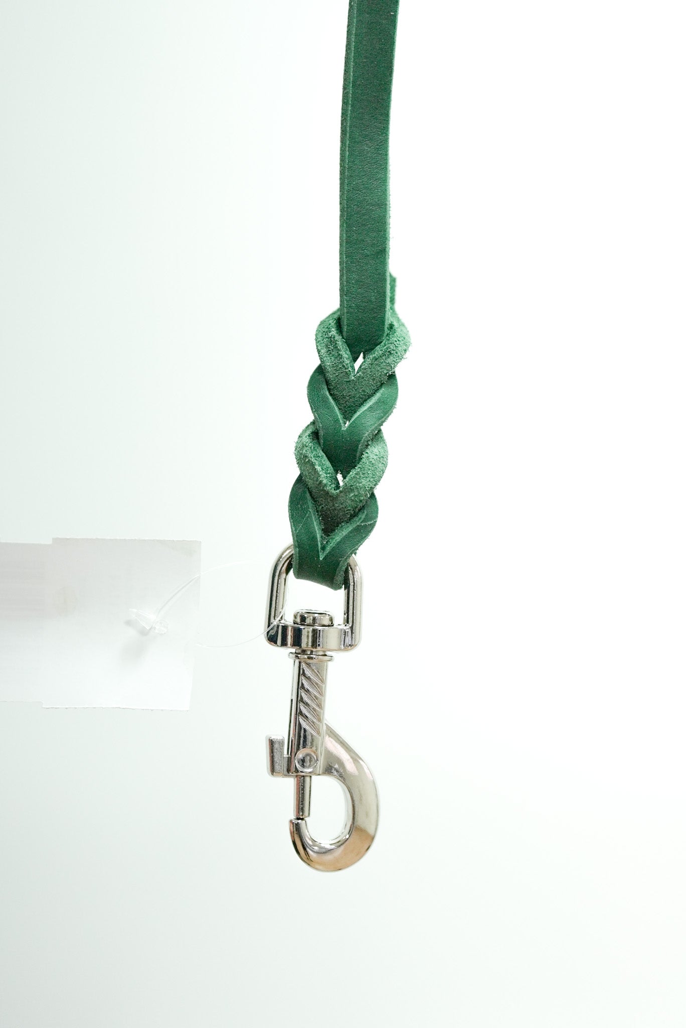 Green Leather Leash with Stainless Steel Clip 16mm