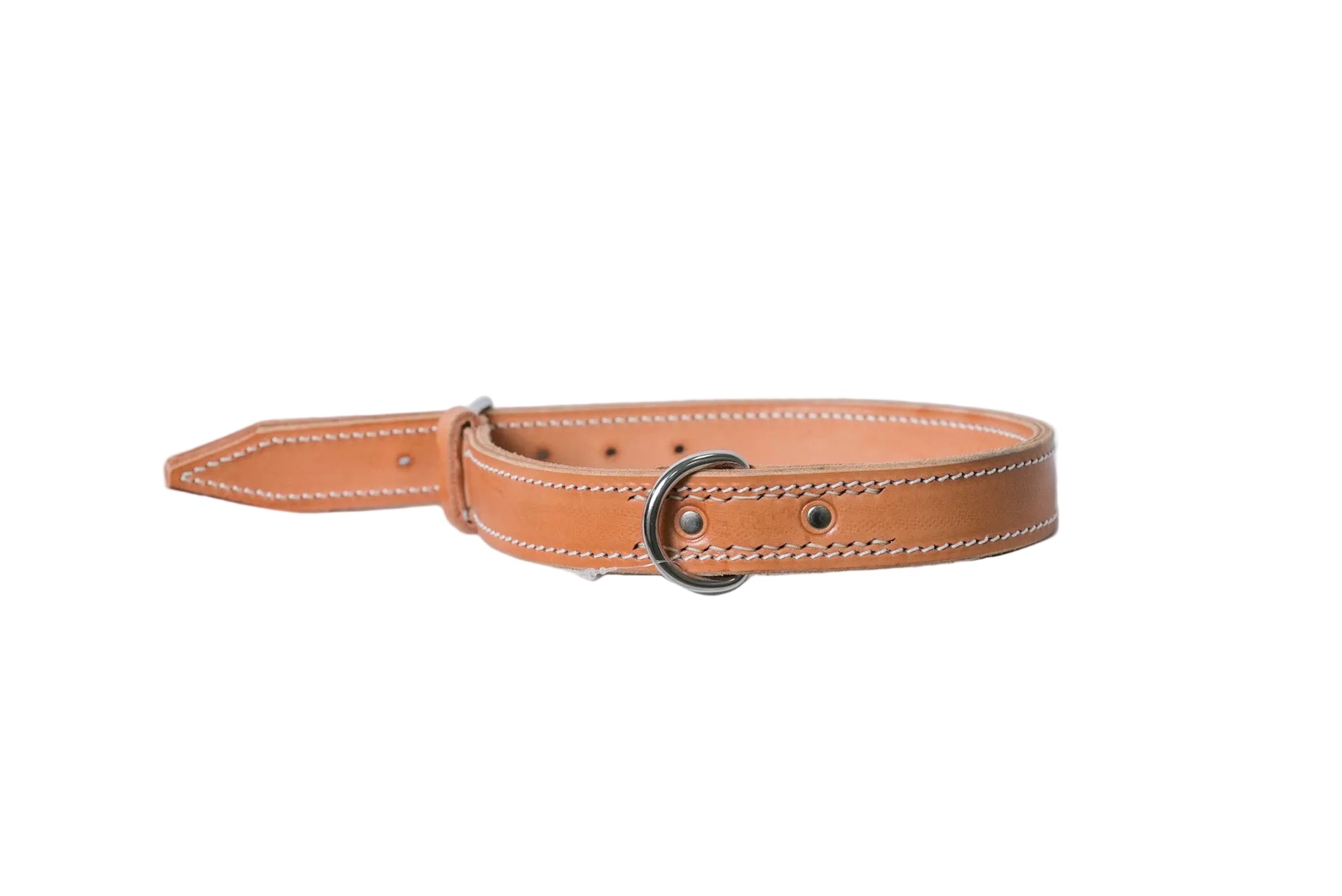 Leather Dog Collar light brown with stitching clip