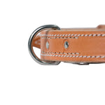 Leather Dog Collar light brown with stitching stainless steel clip