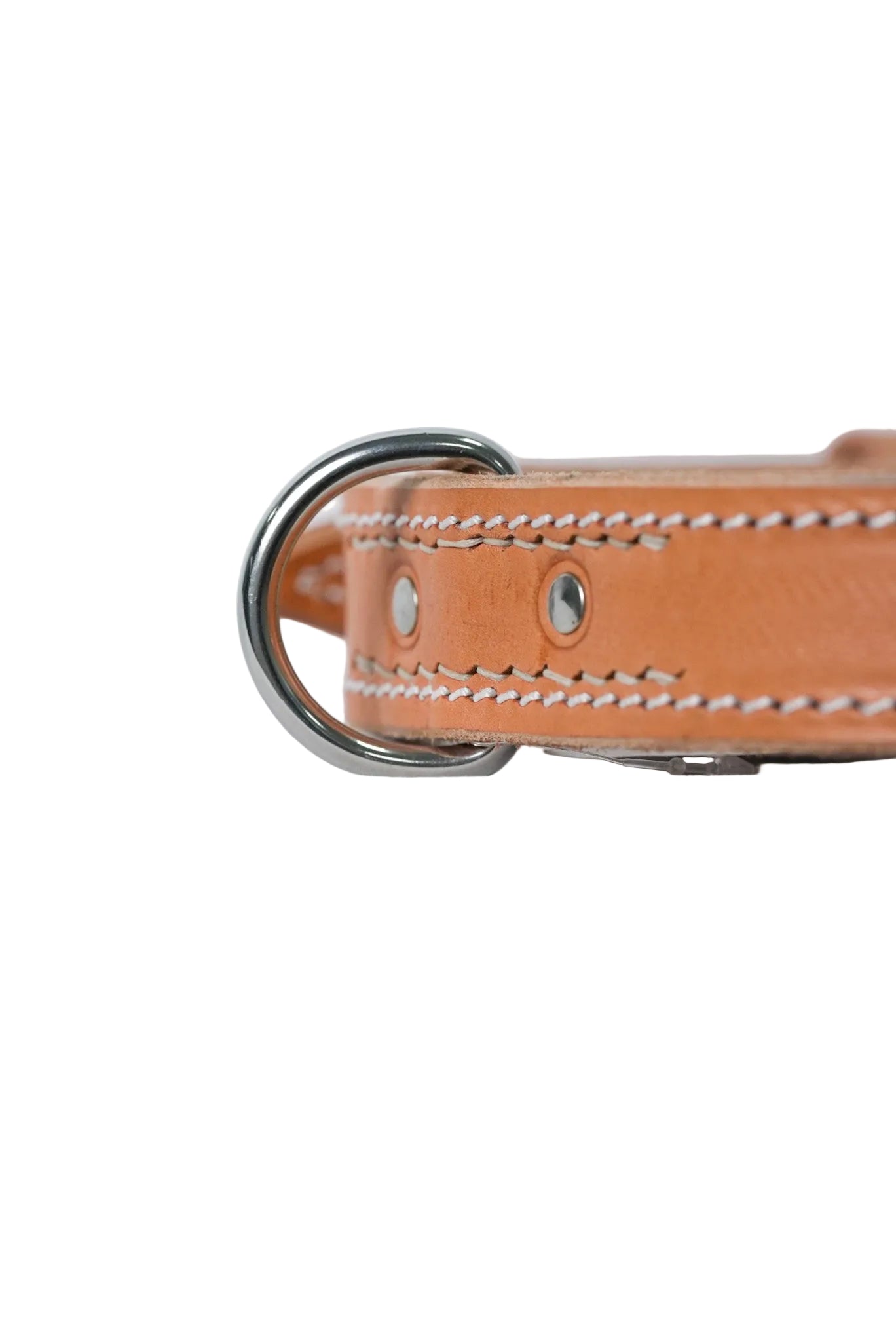 Leather Dog Collar light brown with stitching stainless steel clip