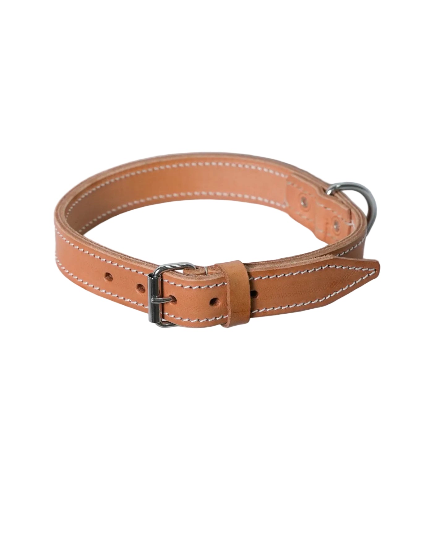 Leather Dog Collar light brown with stitching top